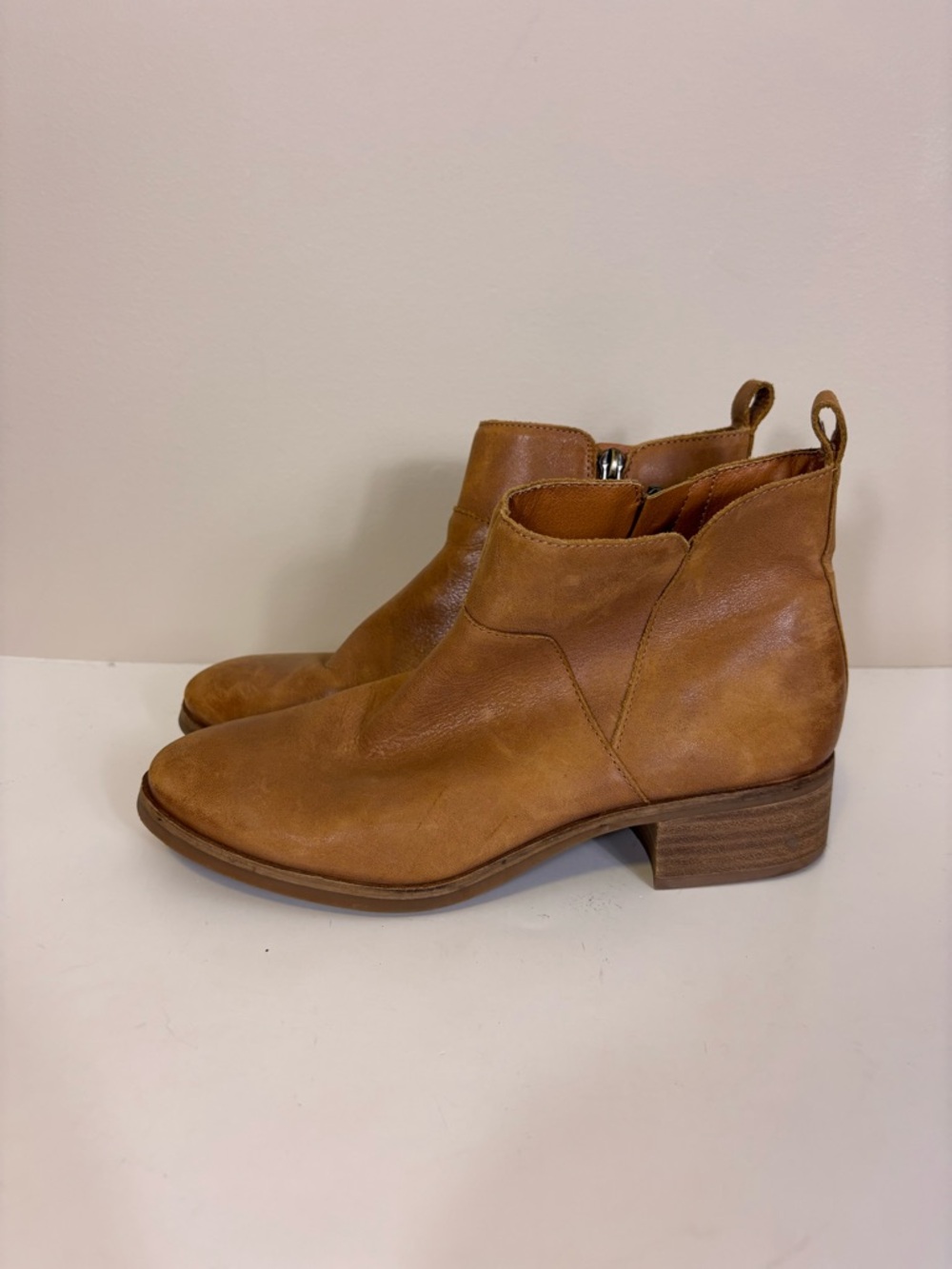 Lucky Brand Tan Leather Ankle Booties with Inner Side Zip 9.5